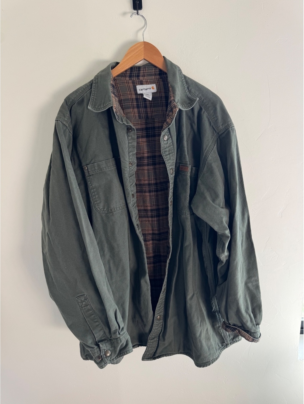 Carhartt 2XL Tall Flannel Lined Shirt Jacket Sage Green Plaid Workwear